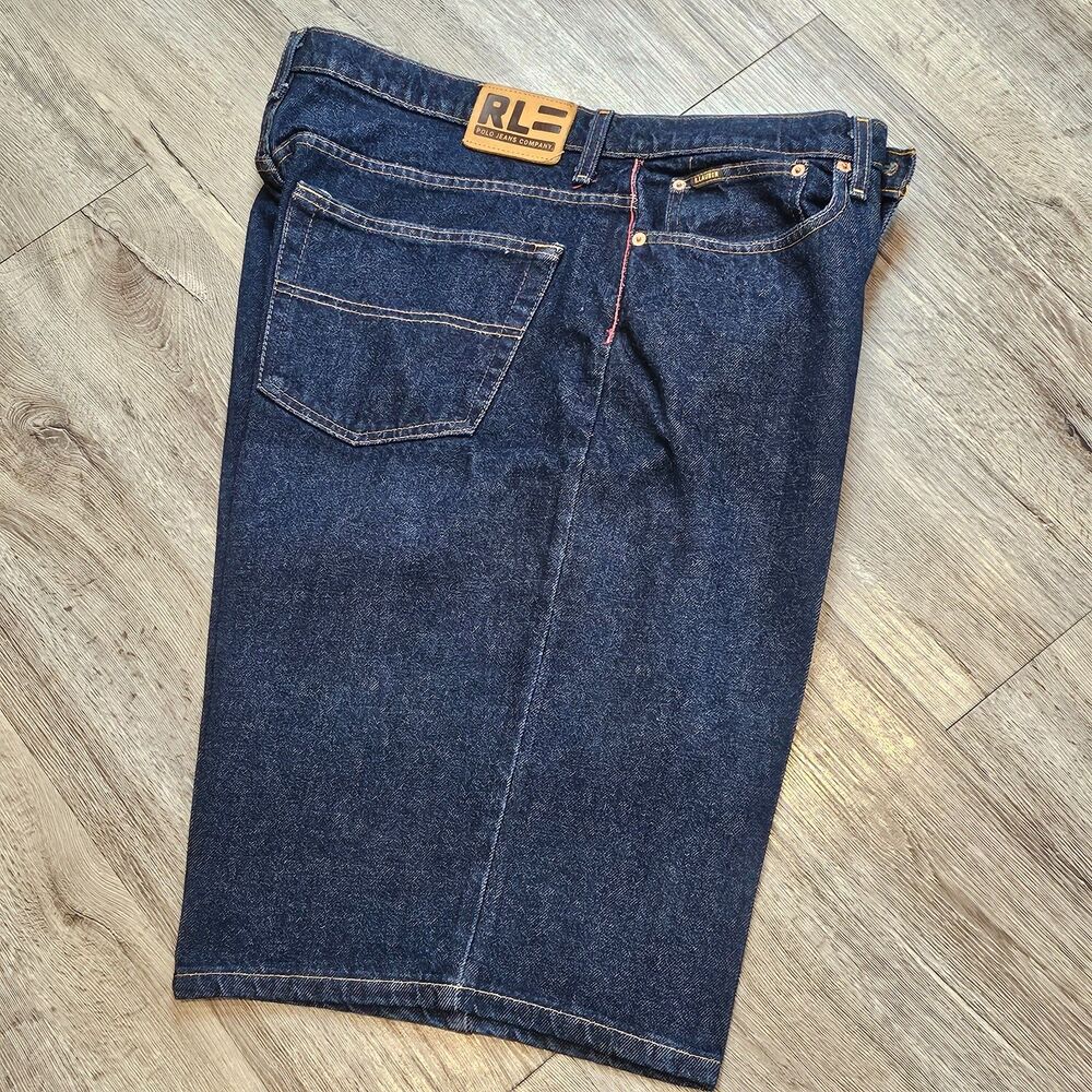 RALPH LAUREN RRL banner denim shorts 36 mens dark wash pressed creased vintage
